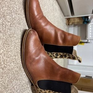 Joules Brown Ankle Boots with Leopard Accent